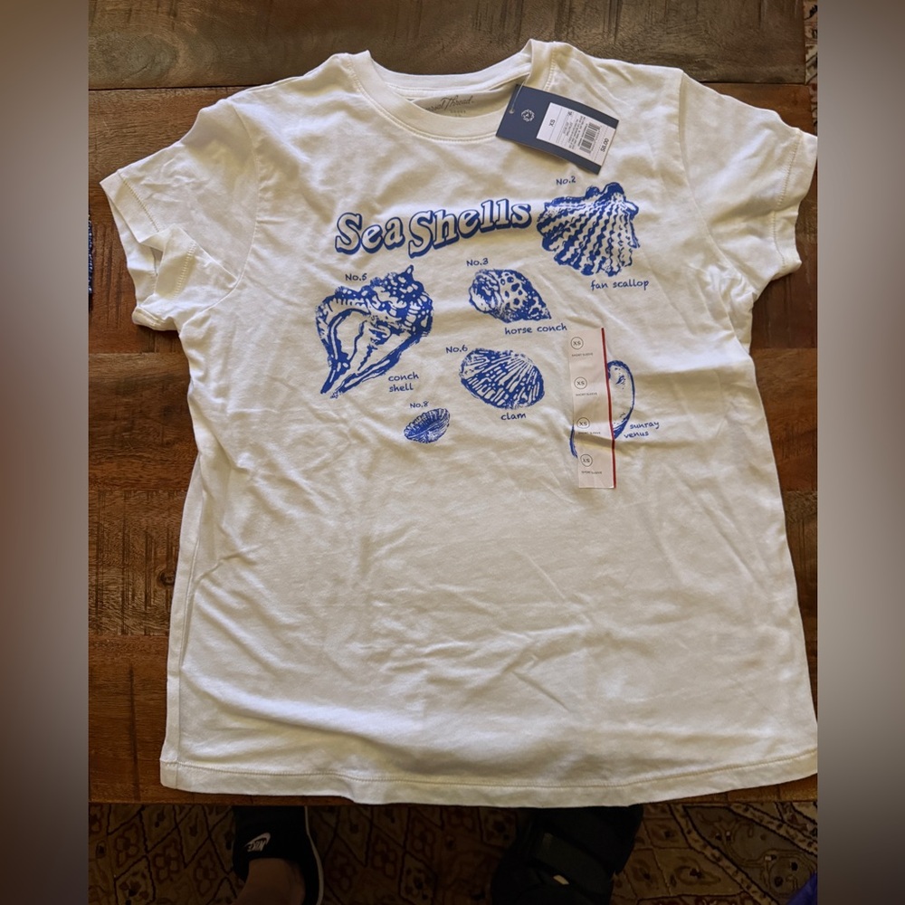 Unisex ivory and Blue Graphic Short Sleeve Shirt